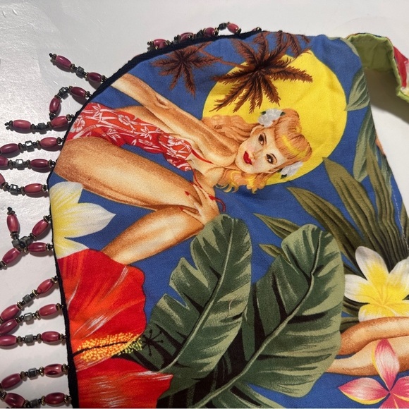 Handmade Hawaiian Aloha Pinup Girl Floral Purse Vintage Beaded Shoulder Bag - Picture 7 of 16
